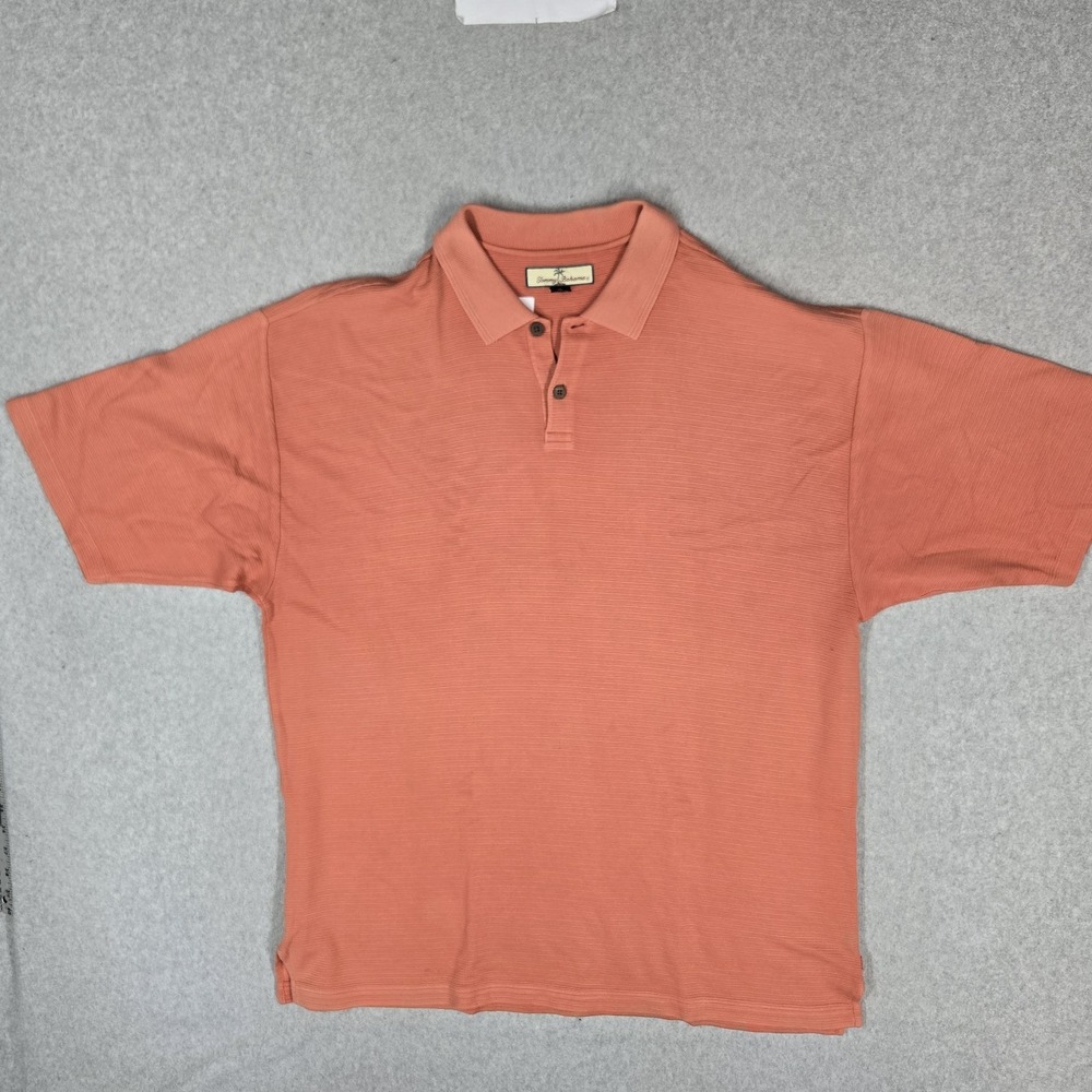 Tommy Bahama Men Polo XL Orange Cotton Silk Embroidered Logo Short Sleeve